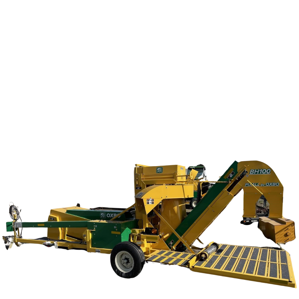 Cutout of Oxbo BH100 vegetable harvester – specialized crop equipment for beans, peas, and sweet corn available at Tri-County Equipment
