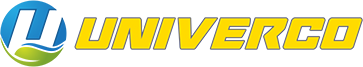 Universco company logo featuring a bold yellow font and a stylized blue U icon on a transparent background